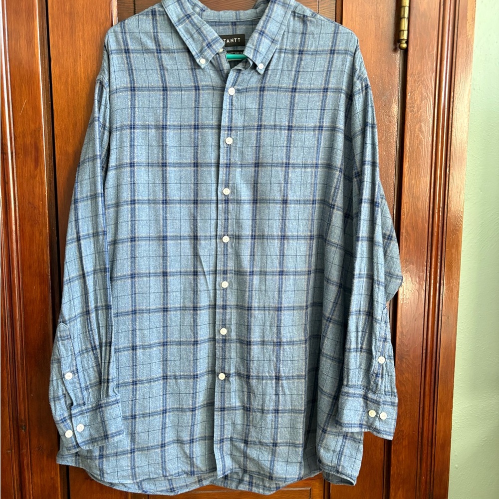 BIG AND TALL! Stantt Men's Blue Plaid Button-Down Shirt